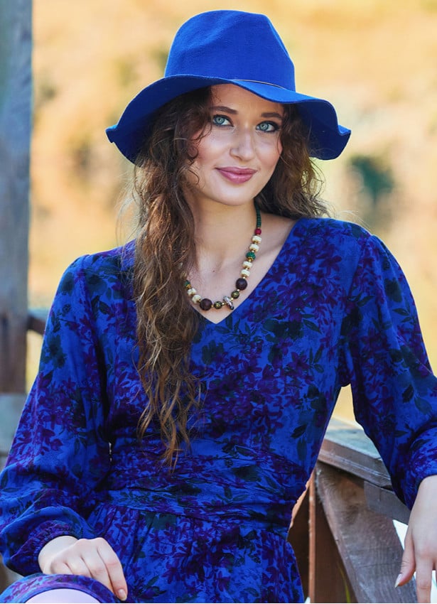 V Neck Draped Belt Detailed Saxe Winter Dress 4703