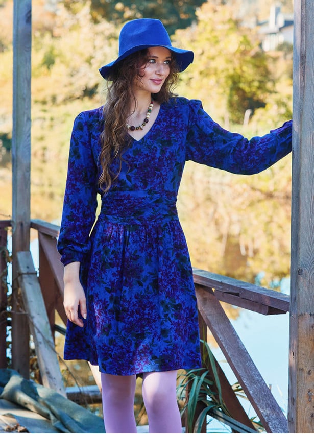 V Neck Draped Belt Detailed Saxe Winter Dress 4703