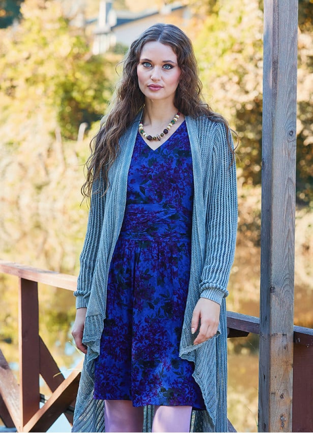 Asymmetrical Cut Gray Bohemian Cardigan with Pockets 4758