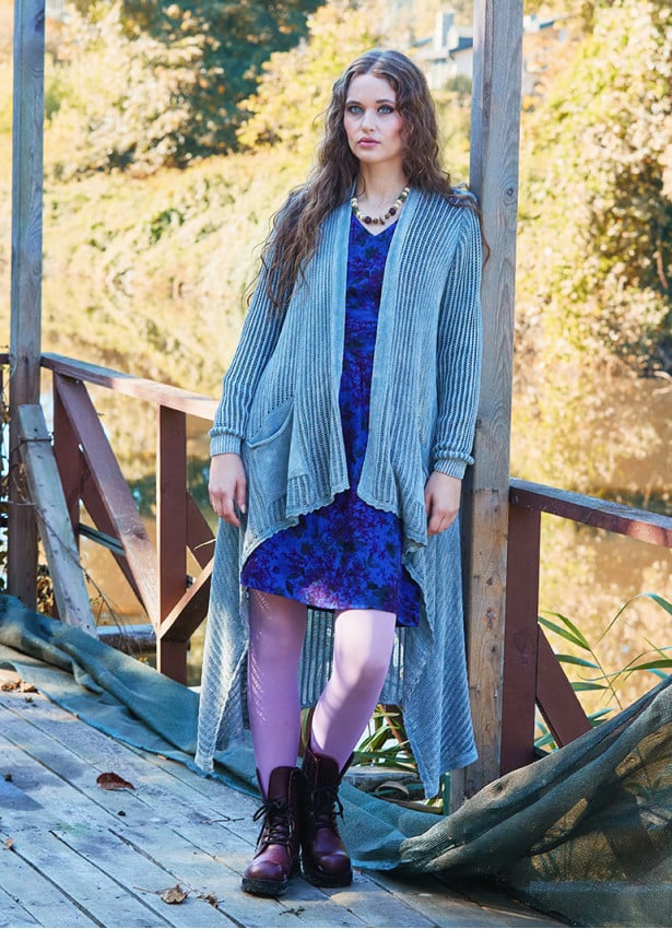 Asymmetrical Cut Gray Bohemian Cardigan with Pockets 4758