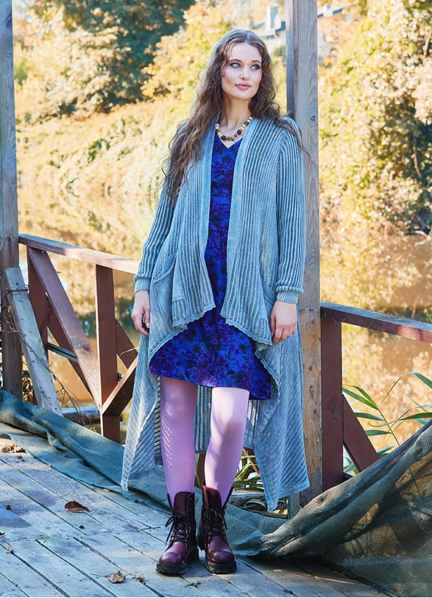 Asymmetrical Cut Gray Bohemian Cardigan with Pockets 4758