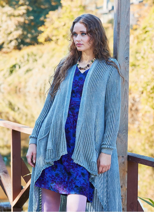 Asymmetrical Cut Gray Bohemian Cardigan with Pockets 4758