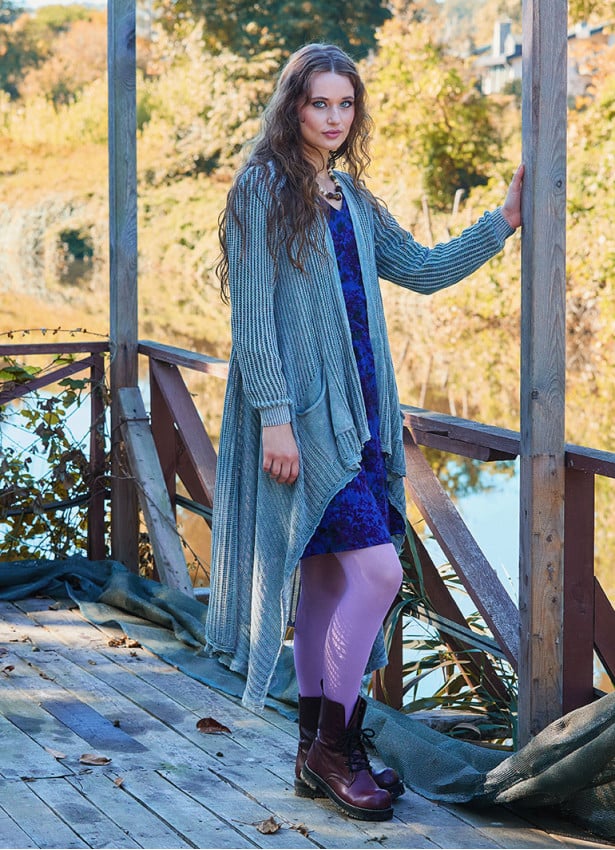 Asymmetrical Cut Gray Bohemian Cardigan with Pockets 4758