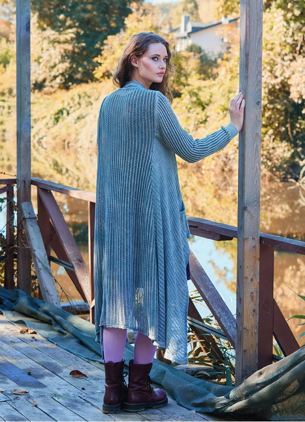 Asymmetrical Cut Gray Bohemian Cardigan with Pockets 4758