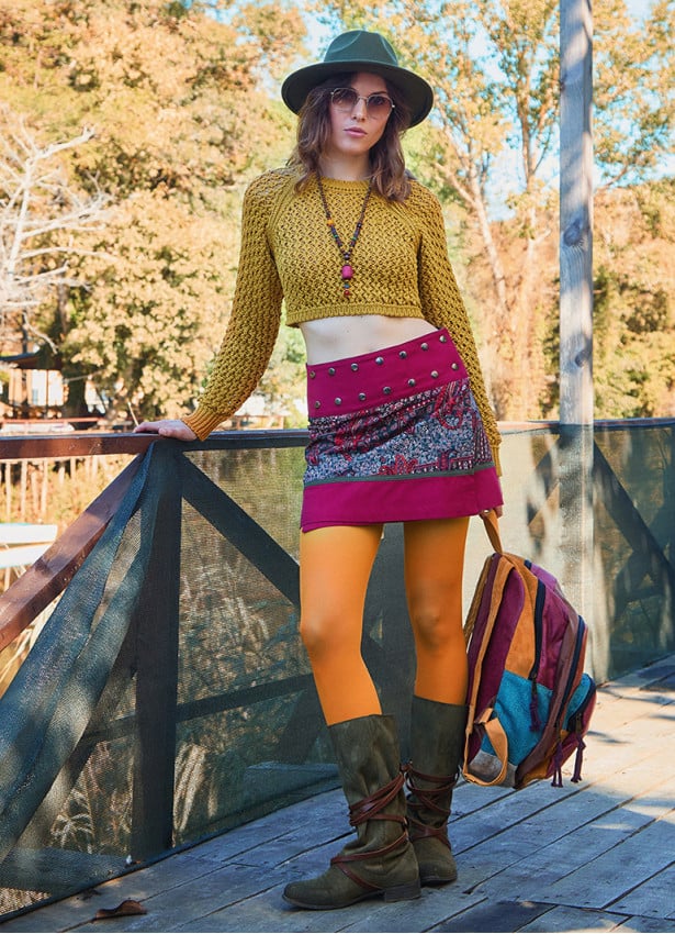 Snap Closure Patchwork Wrap Green Ethnic Skirt 4671