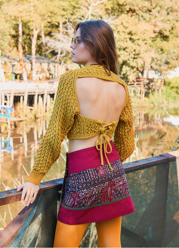 Mustard Womens Knitwear with a Low Cut Back 4745