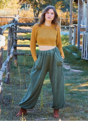 Khaki Womens Winter Trousers with Elastic Waist and Pockets 4756