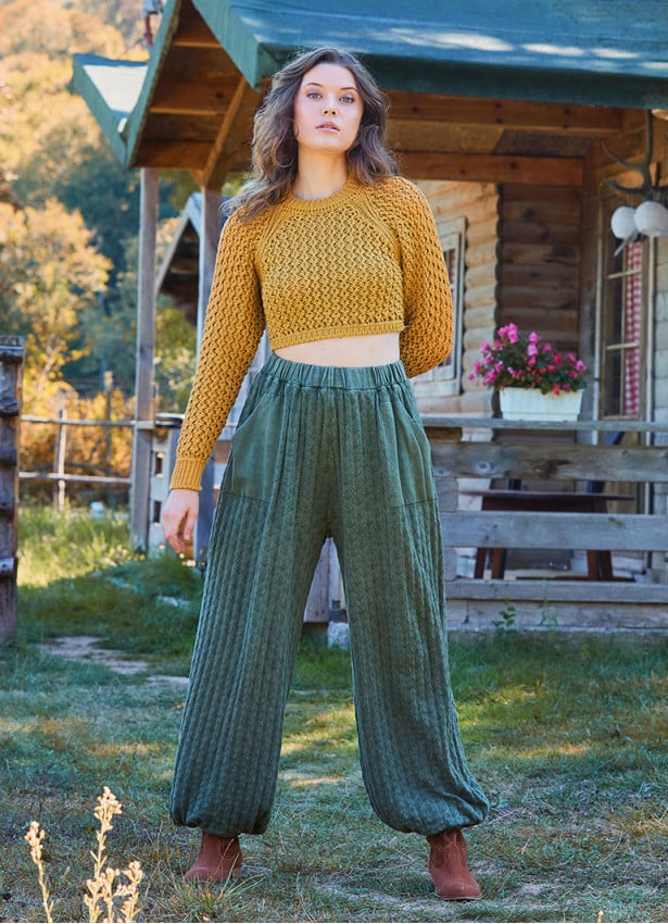 Khaki Womens Winter Trousers with Elastic Waist and Pockets 4756