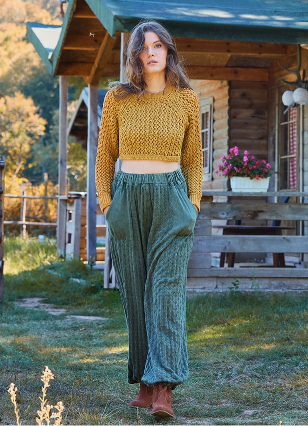 Khaki Womens Winter Trousers with Elastic Waist and Pockets 4756