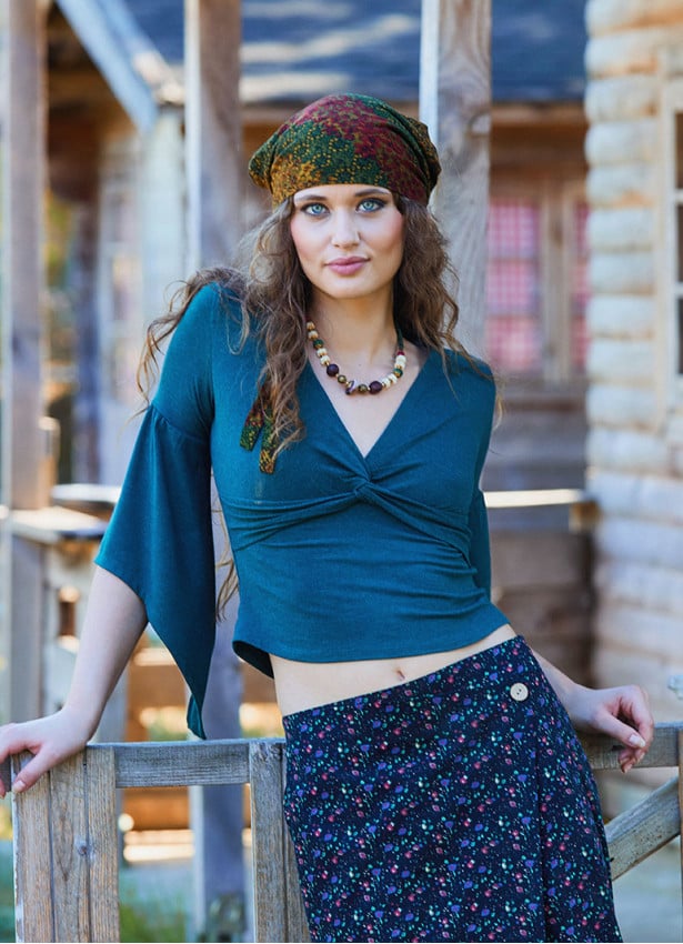 Double Breasted Half Sleeve Green Winter Blouse 4724