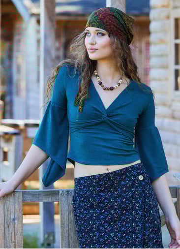 Double Breasted Half Sleeve Green Winter Blouse 4724