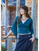 Double Breasted Half Sleeve Green Winter Blouse 4724