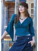 Double Breasted Half Sleeve Green Winter Blouse 4724
