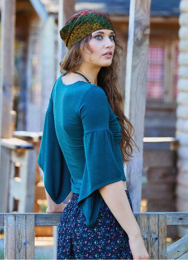 Double Breasted Half Sleeve Green Winter Blouse 4724