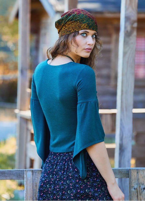 Double Breasted Half Sleeve Green Winter Blouse 4724
