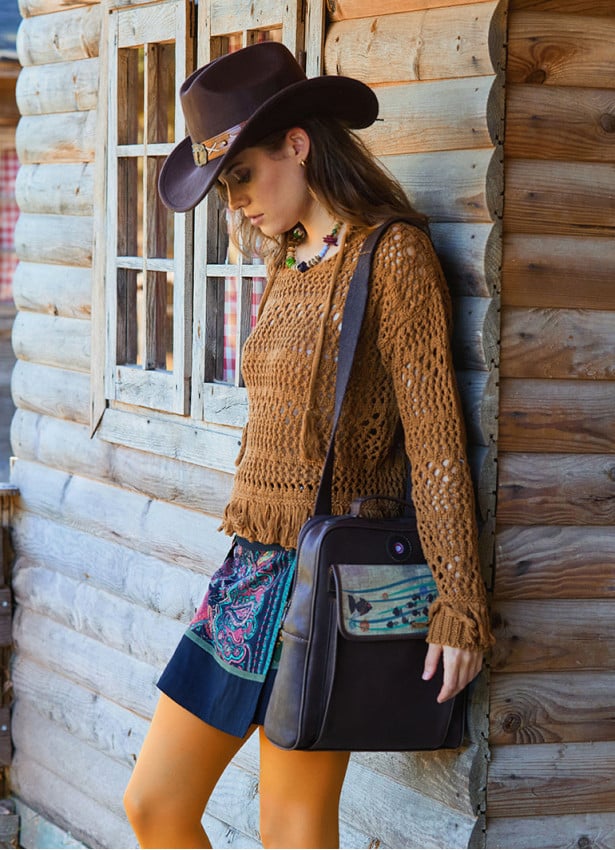 Crew Neck Tasseled Brown Winter Blouse 4742