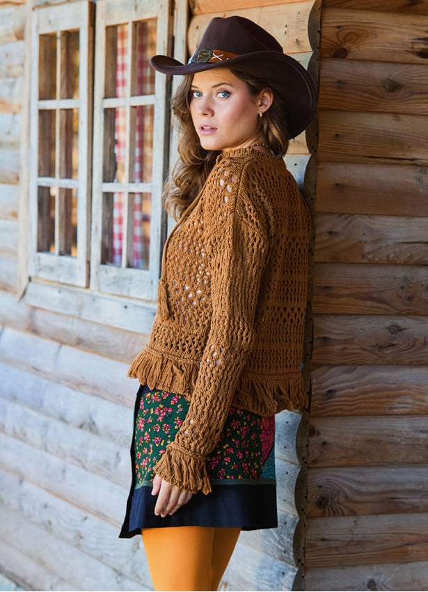 Crew Neck Tasseled Brown Winter Blouse 4742