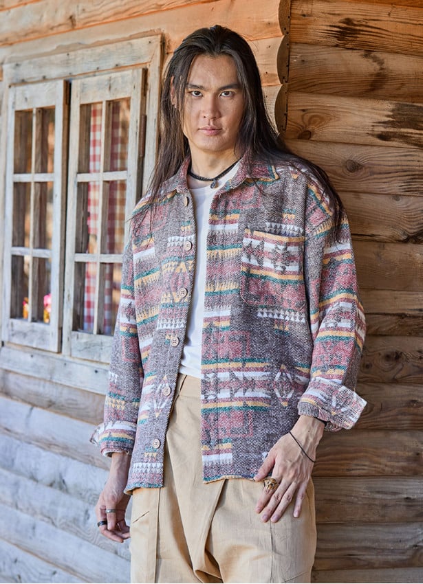 Loose Cut Long Sleeve Brown Authentic Mens Shirt 4772