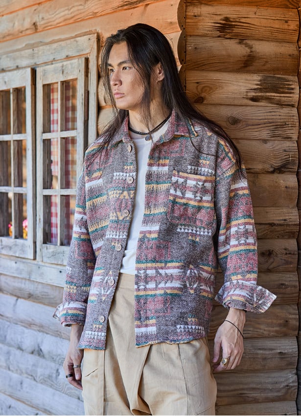 Loose Cut Long Sleeve Brown Authentic Mens Shirt 4772