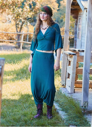 Low Rise Elasticated Crotch Green Womens Casual Trousers 4717