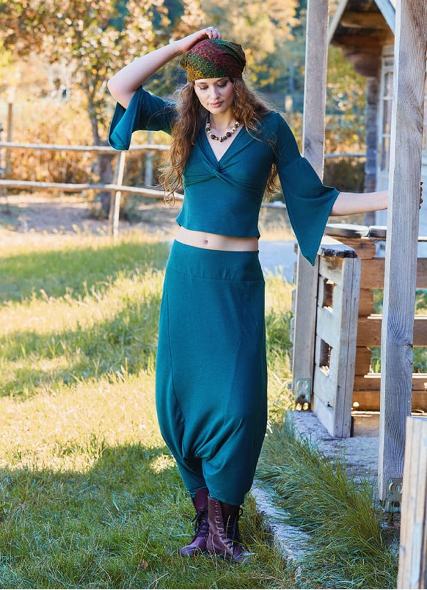 Low Rise Elasticated Crotch Green Womens Casual Trousers 4717