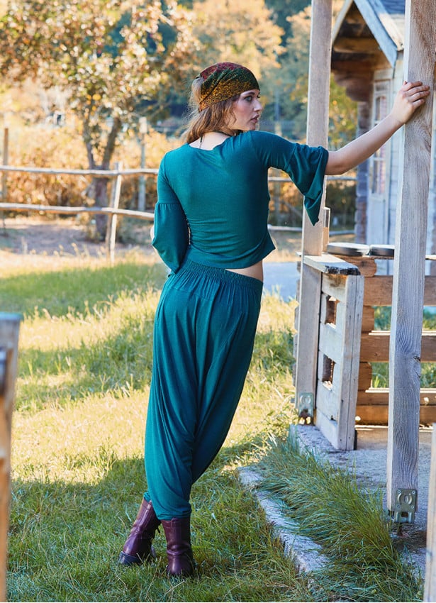 Low Rise Elasticated Crotch Green Womens Casual Trousers 4717