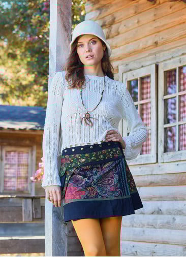 Crew Neck Side Slit Ecru Winter Blouse 4753