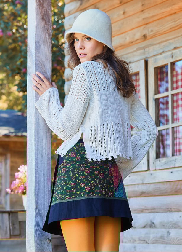 Crew Neck Side Slit Ecru Winter Blouse 4753