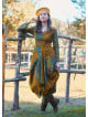 V Neck Belt Detailed Green Floral Dress with Pockets 4741