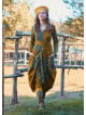 V Neck Belt Detailed Green Floral Dress with Pockets 4741