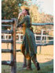 V Neck Belt Detailed Green Floral Dress with Pockets 4741