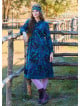 Button Detailed Lace Blue Patterned Long Sleeve Dress 4734