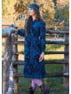 Button Detailed Lace Blue Patterned Long Sleeve Dress 4734