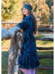 Button Detailed Lace Blue Patterned Long Sleeve Dress 4734