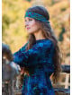 Button Detailed Lace Blue Patterned Long Sleeve Dress 4734