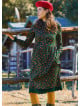 Grandad Collar Elastic Waist Lace Green Floral Dress 4730