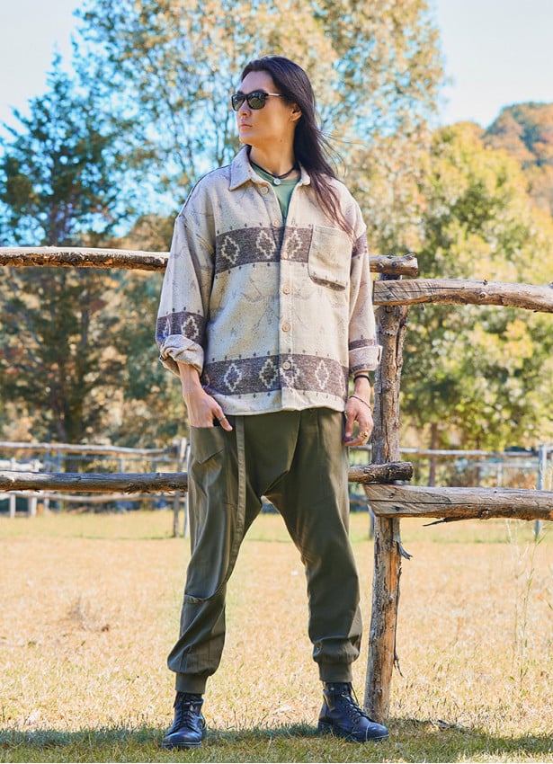 Relaxed Cut Long Sleeve Coffee Patterned Mens Shirt 4766