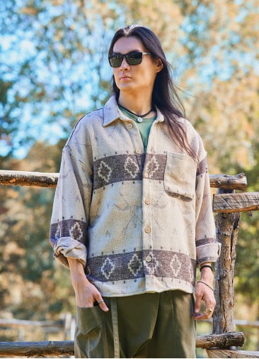 Relaxed Cut Long Sleeve Coffee Patterned Mens Shirt 4766