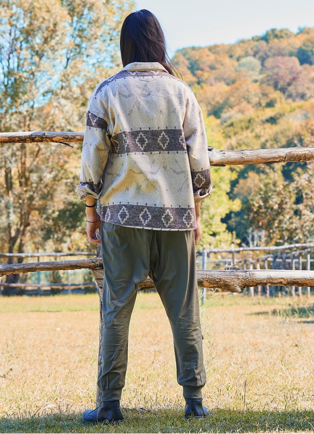Relaxed Cut Long Sleeve Coffee Patterned Mens Shirt 4766