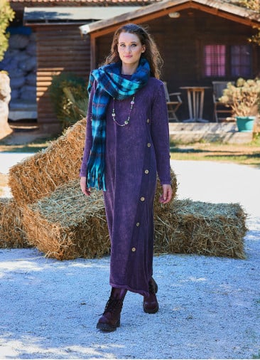 Crew Neck Button Detailed Plum Long Sleeve Dress 4761