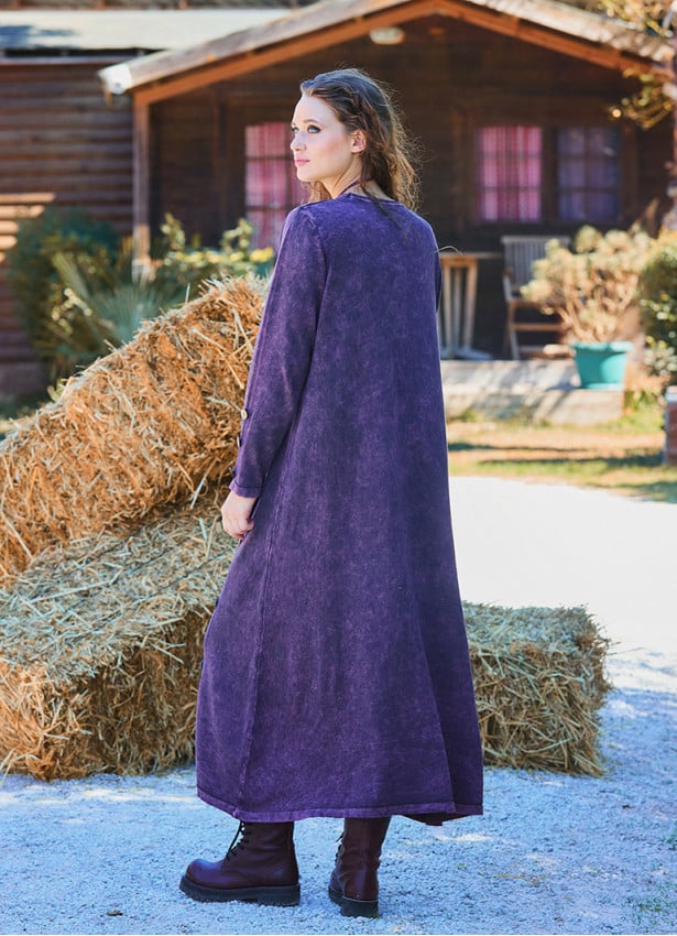 Crew Neck Button Detailed Plum Long Sleeve Dress 4761
