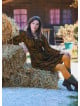 V Neck Draped Belt Detailed Khaki Long Sleeve Dress 4704