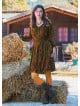 V Neck Draped Belt Detailed Khaki Long Sleeve Dress 4704