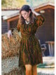 V Neck Draped Belt Detailed Khaki Long Sleeve Dress 4704