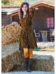 V Neck Draped Belt Detailed Khaki Long Sleeve Dress 4704