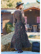 V Neck Flounced Detailed Khaki Winter Dress 4699