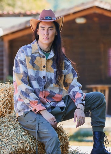 Relaxed Cut Long Sleeve Orange Patterned Mens Shirt 4765