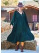 V Neck Elastic Sleeve Button Detailed Green Winter Dress 4711