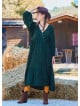 V Neck Elastic Sleeve Button Detailed Green Winter Dress 4711