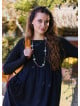 Crew Neck Pocket Finger Strap Black Winter Dress 4737